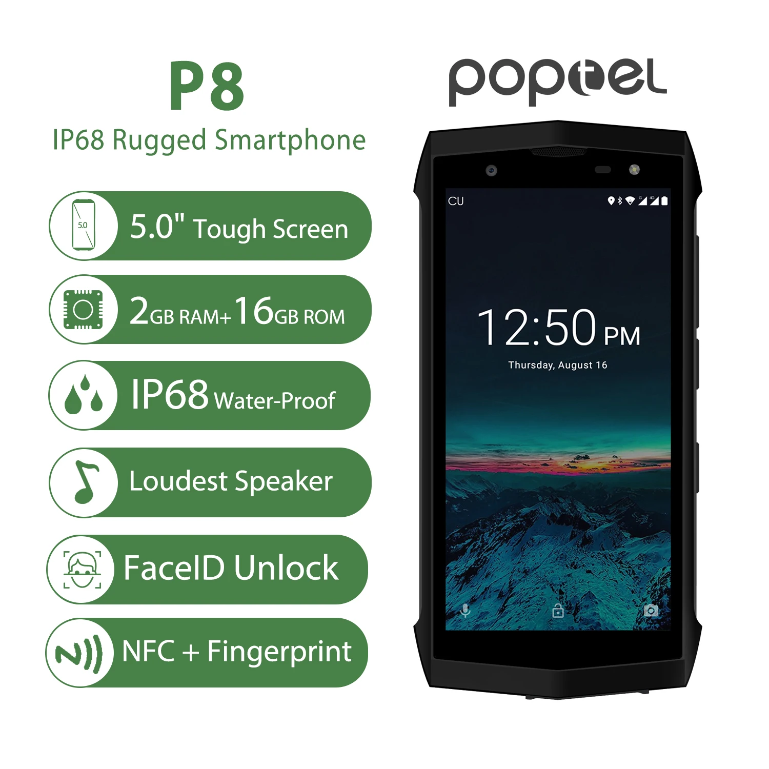 Poptel P8 5 0 &quot IP68 водонепроницаемый смартфон Android 8 1 четырехъядерный мобильный