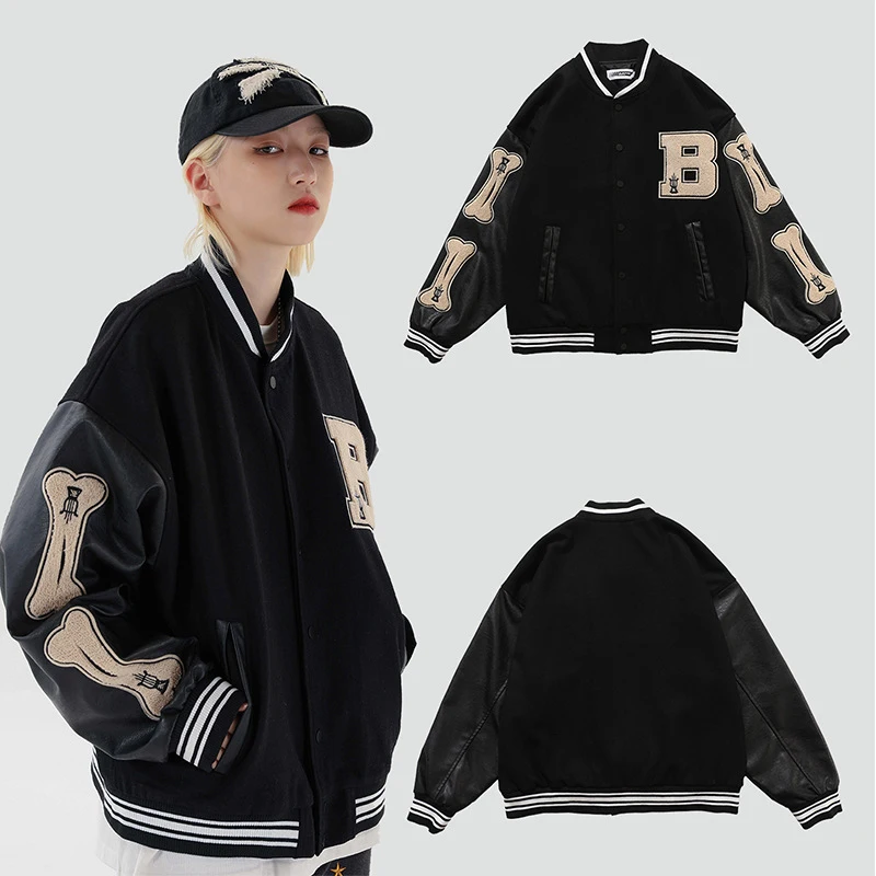 

Womens Coats and Jackets High Street Hip Hop Baseball Uniforms Street Casual Coat Loose Stitching Jacket Tops 2021 Summer New