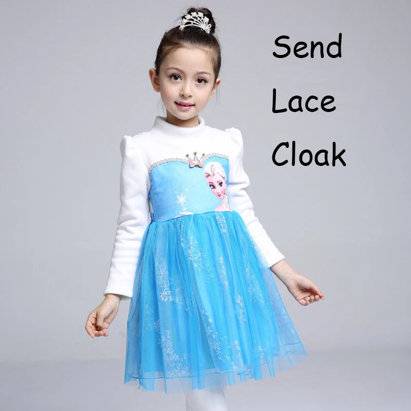 Girl Dress Kids Girls Elsa Christmas Thicken Winter Princess Dresses Toddler Teen Birthday Cosplay Tutu Clothes with Cloak 3 6 8 | Детская