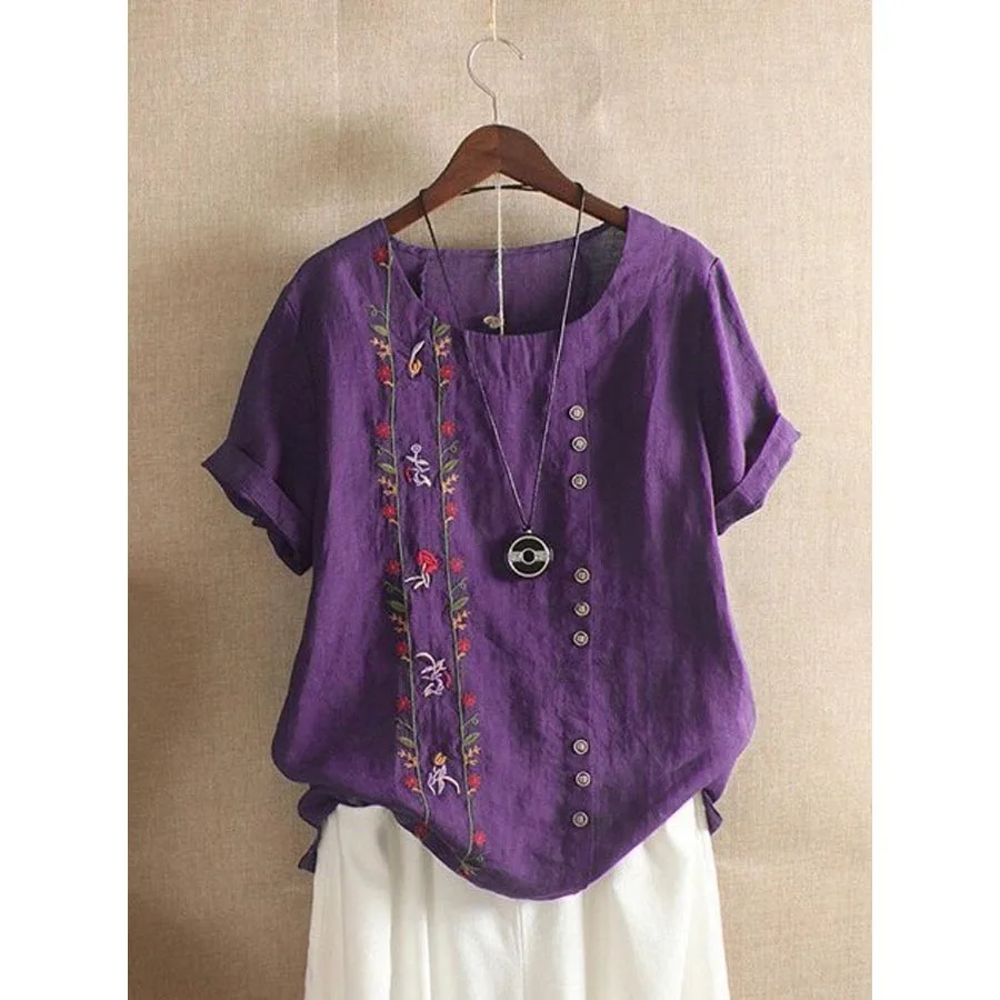 Женская блузка с вышивкой Повседневная хлопковая льняная рубашка большого