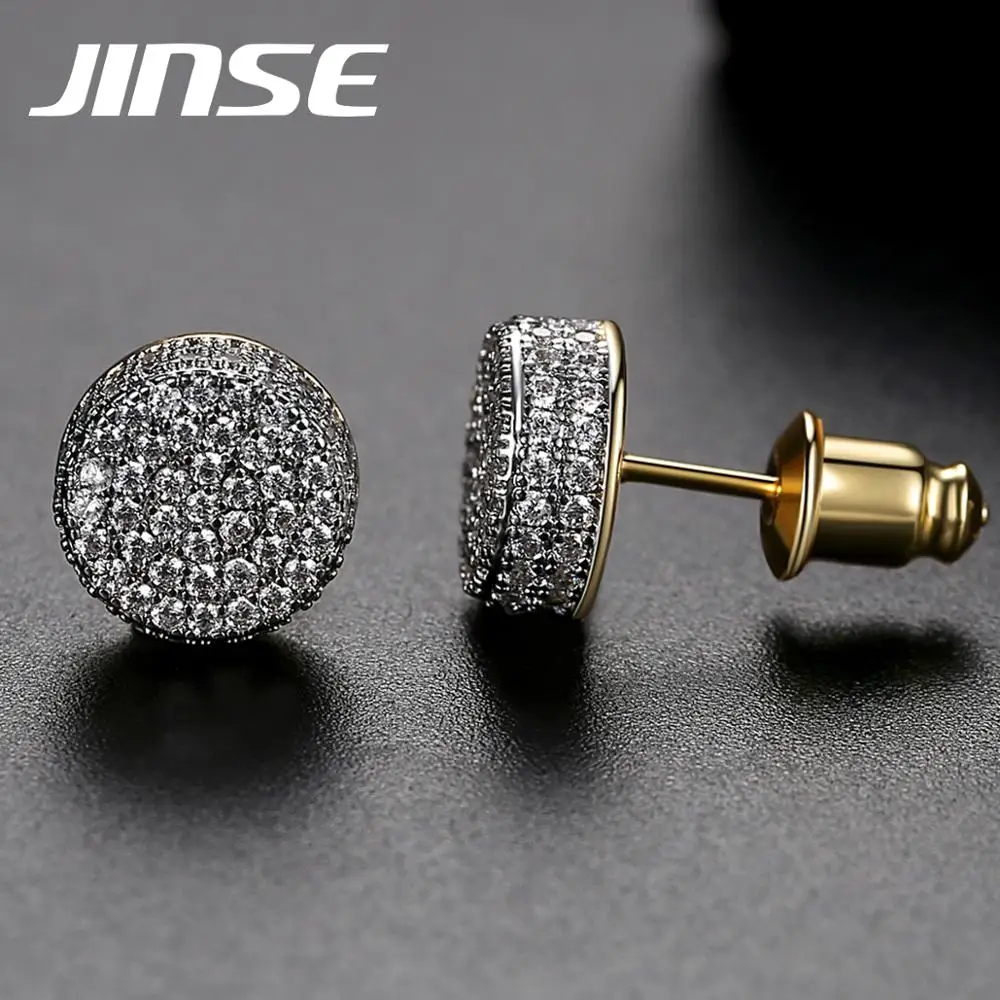 Серьги гвоздики JINSE золотого цвета для мужчин и женщин круглые сережки с белым