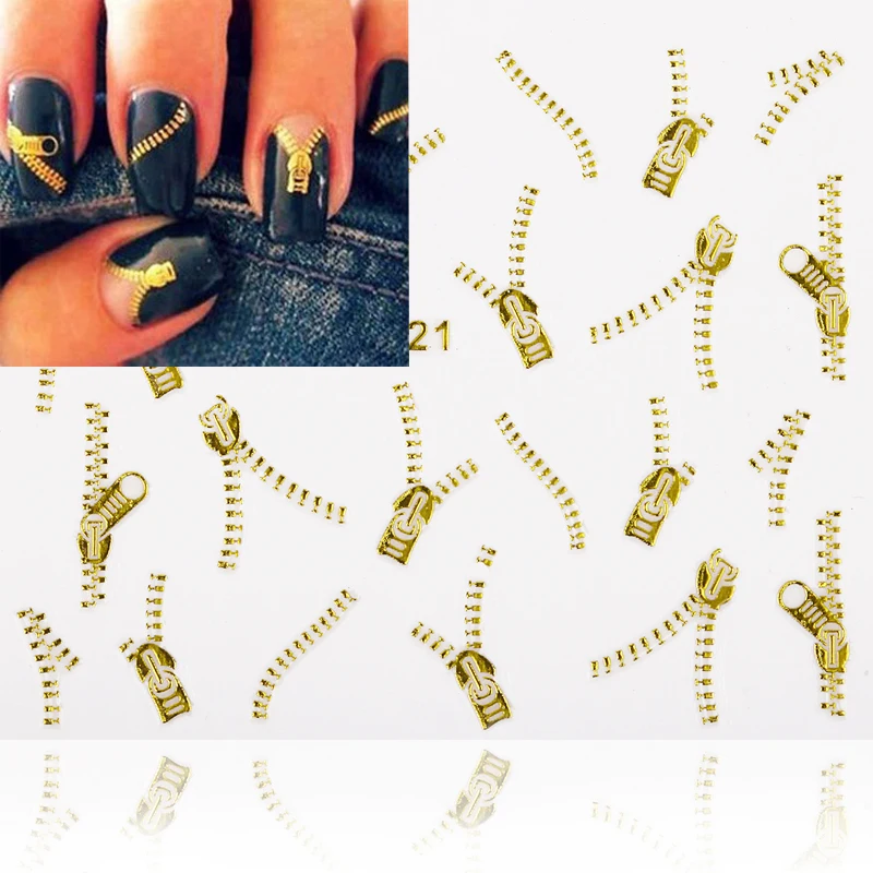 Позолоченная 3d-наклейка на молнии для дизайна ногтей наклейка самостоятельного