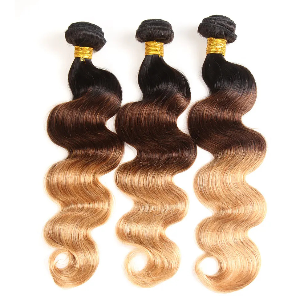 Brazilian Ombre Hair Extensions Body Wave Human Bundles 1b/99j 1b/27 1b/4/27 Blonde Brown Colored Remy Weave | Шиньоны и парики