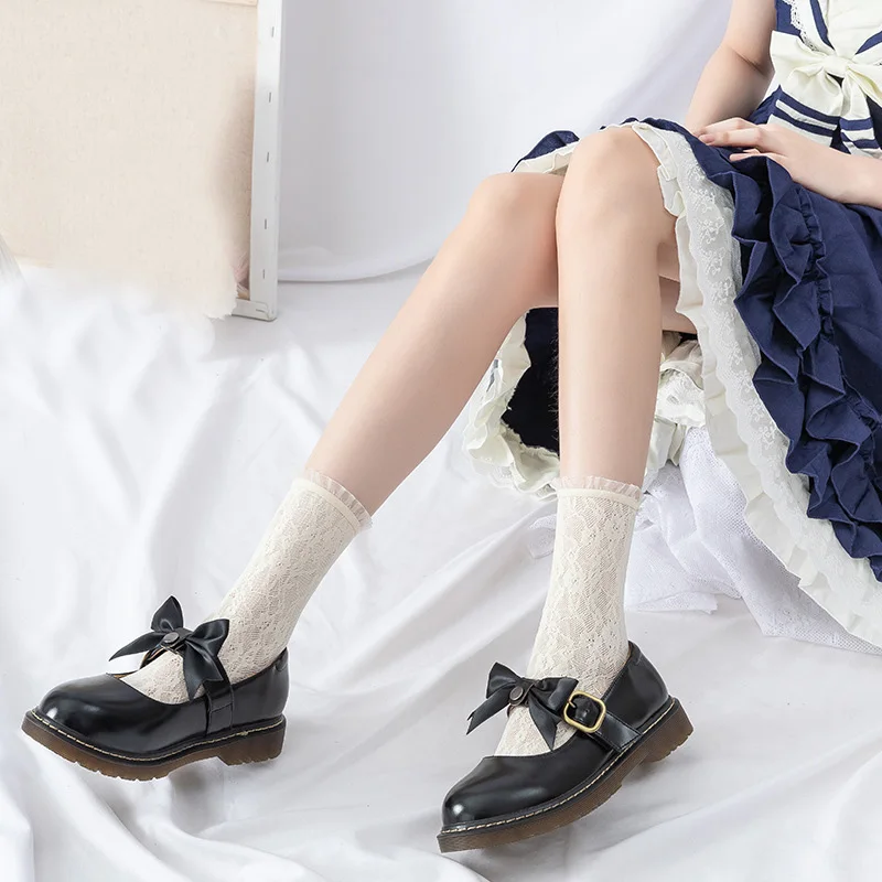 

Lace Japanese Uniform Socks JK Stockings Breathable Tube Socks Black Pile Pile Socks Knee High Sexy Lolita Socks