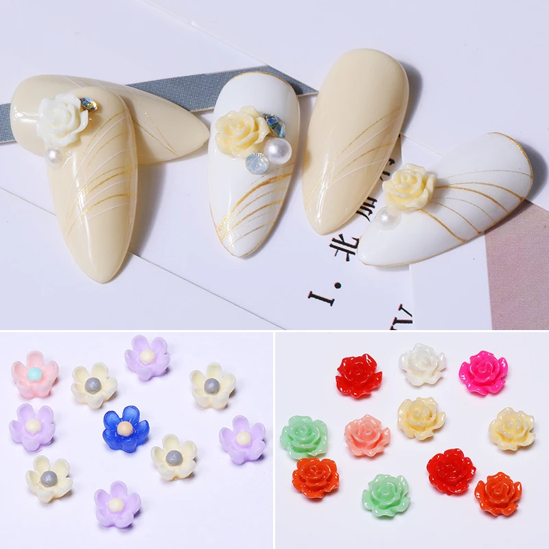 10 шт цветы из каучука 3D украшения для ногтей смешанные плоские задние Стразы