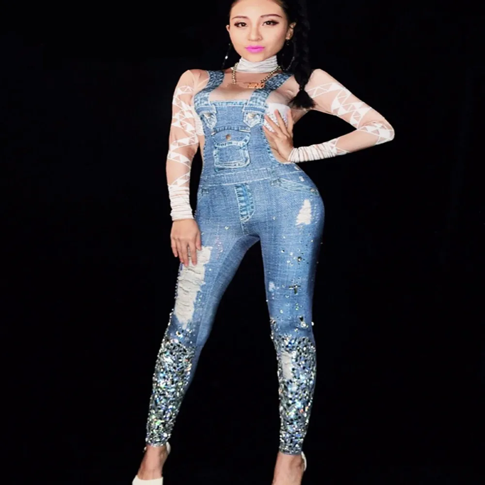 Женский джинсовый комбинезон яркий со стразами|jeans jumpsuit|jumpsuit jeansfemale jumpsuit |