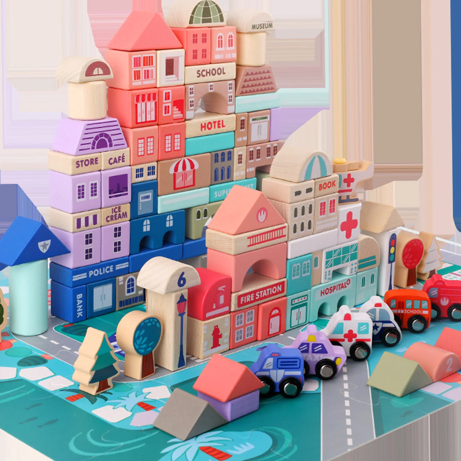 

Wooden Stacking Blocks Creative Colorful Learning And Educational Construction Building Toys Set For Kids For Boy Girl