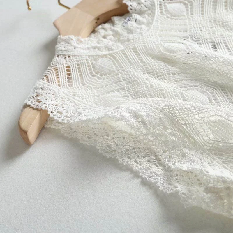 Повседневная Офисная Женская белая блузка кружевной топ без рукавов с круглым