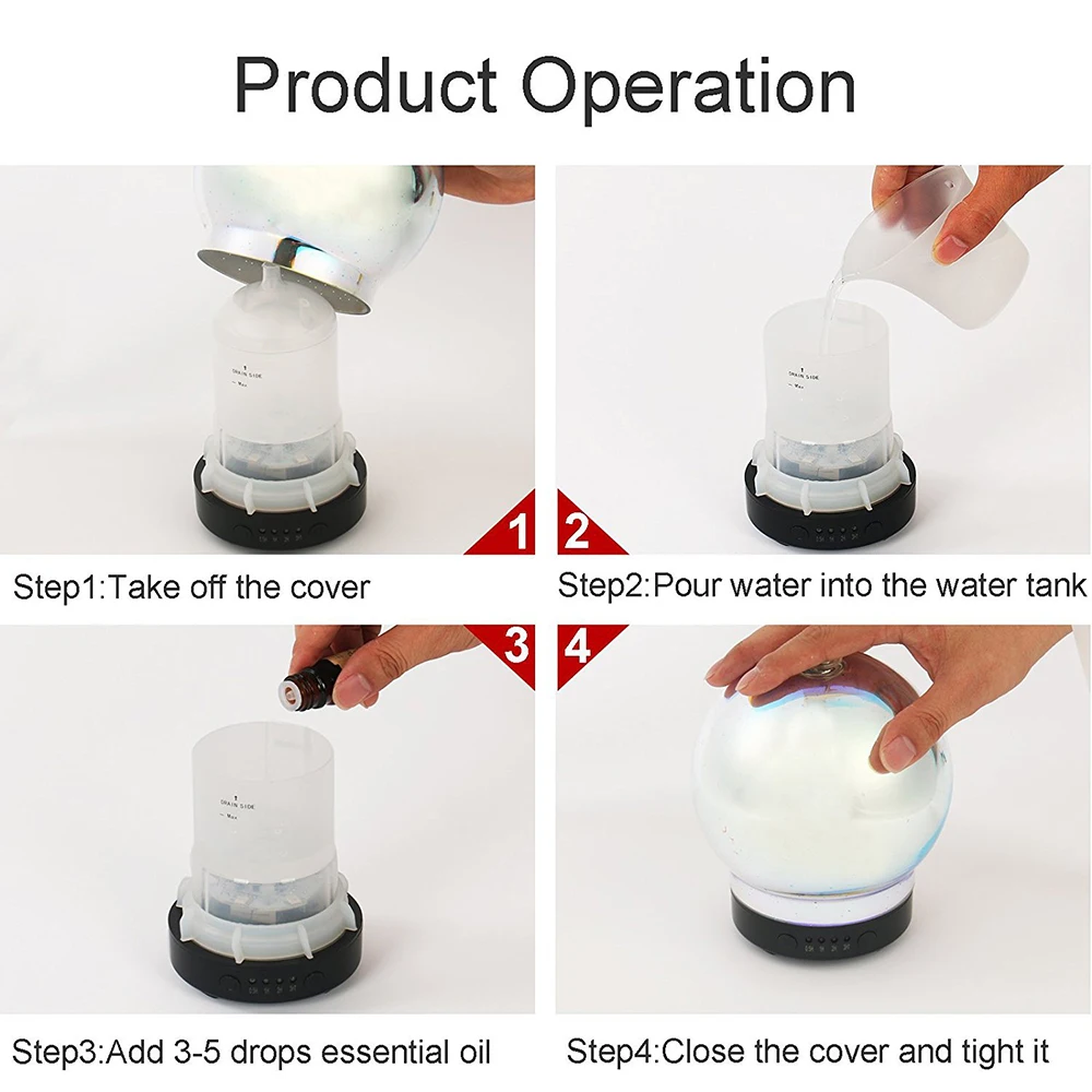

3D Glass Aroma Diffuser,Aromatherapy Ultrasonic Essential Oil Version Air Humidifier,Modes Firework 100ml 7Color Changing Lights