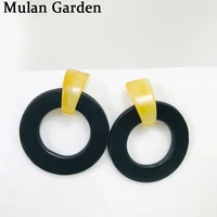 mg simple hollow circle pu leather earrings yellow acrylic pendant dangle earrings fashion jewelry women accessories gift 2019