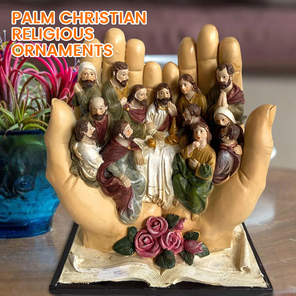 

Last Supper Scene Statue Hand-held Christian Religious Resin Crafts DIY Religious Resin 3D Jesus Dinner Miniature Sculpture