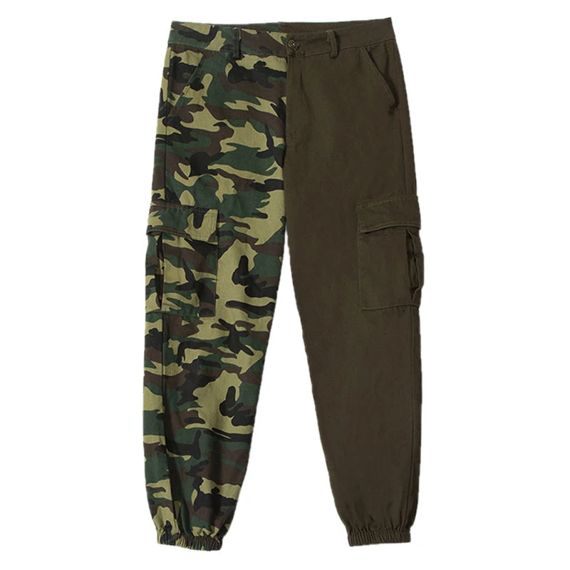 

Personality contrast stitching tooling jeans women's European 2021 autumn new high waist slim camouflage straight pants