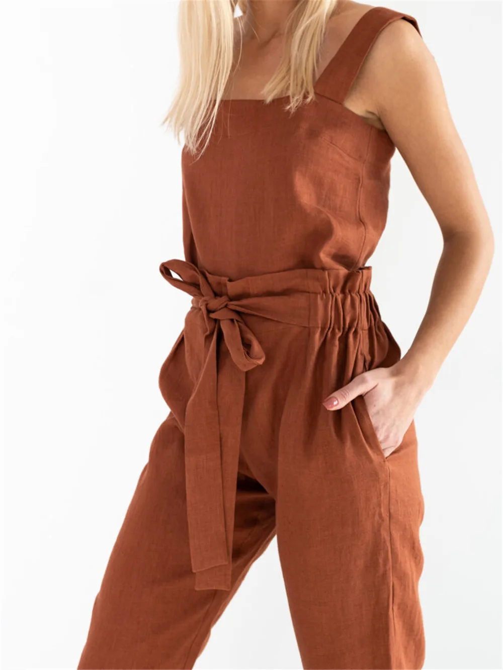 

Summer women's new style cotton and linen elastic waist harem pants casual loose and thin high waist nine-point pants women