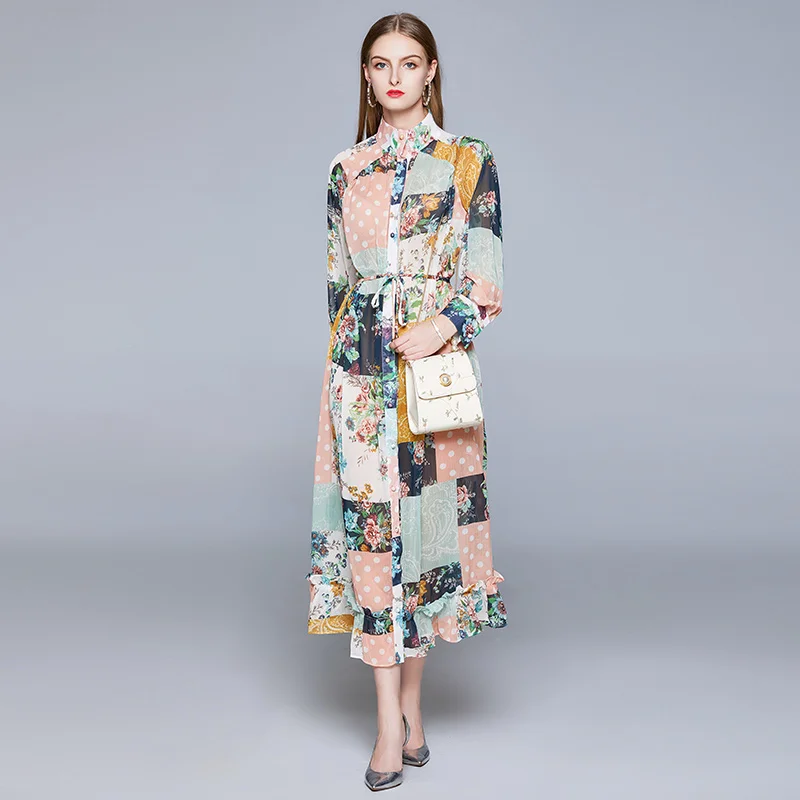 Австралийское винтажное платье макси с принтом и рукавами фонариками оборками