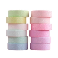 yhsmtg 12pc macaron color washi tape set 15mm glitter adhesive masking tapes decoration stickers home diary album party supplies