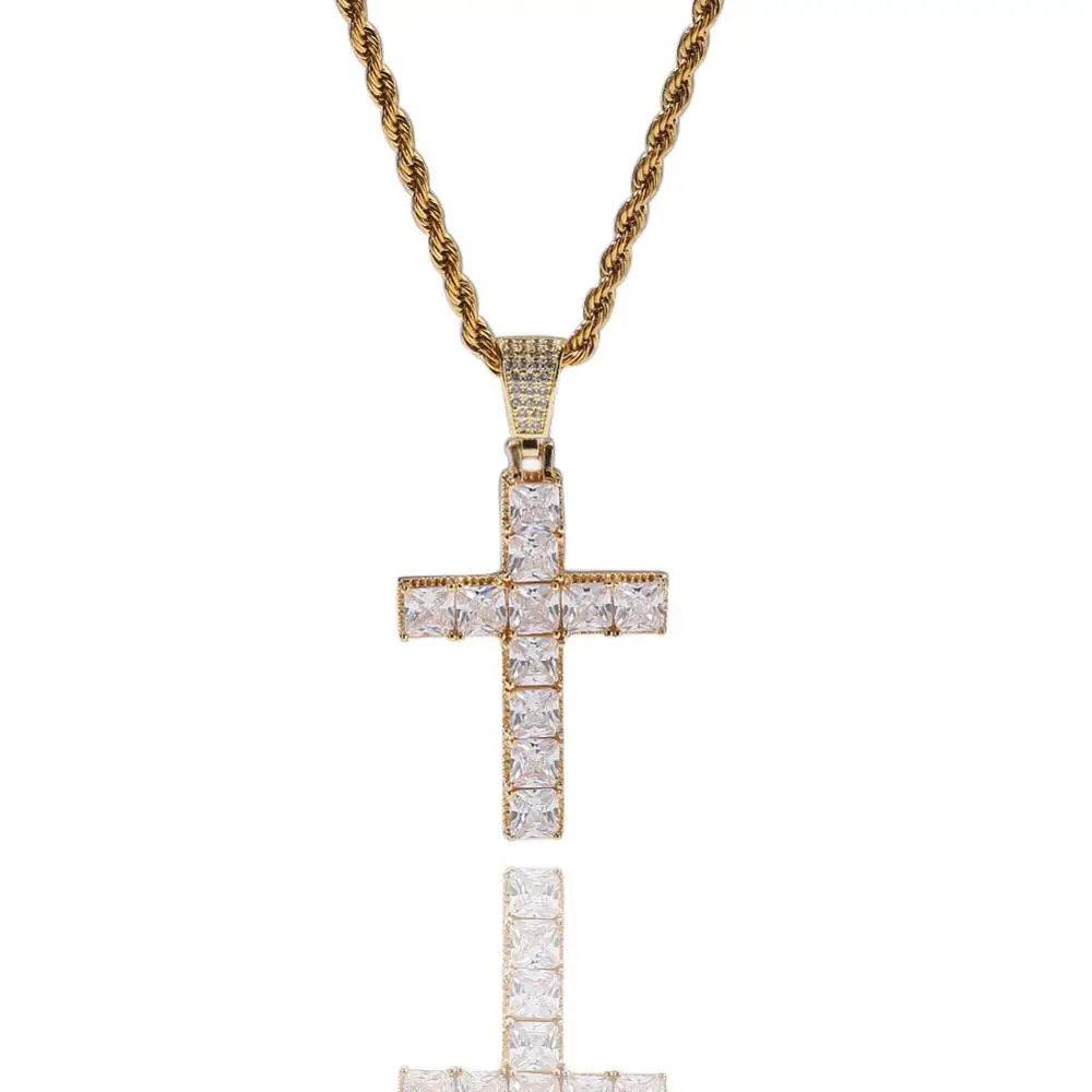 Gold Color Hip Hop Bling Iced Out Necklace Zircon Cross Pendant Chain Jewelry For Men Women DJ-264 | Украшения и аксессуары