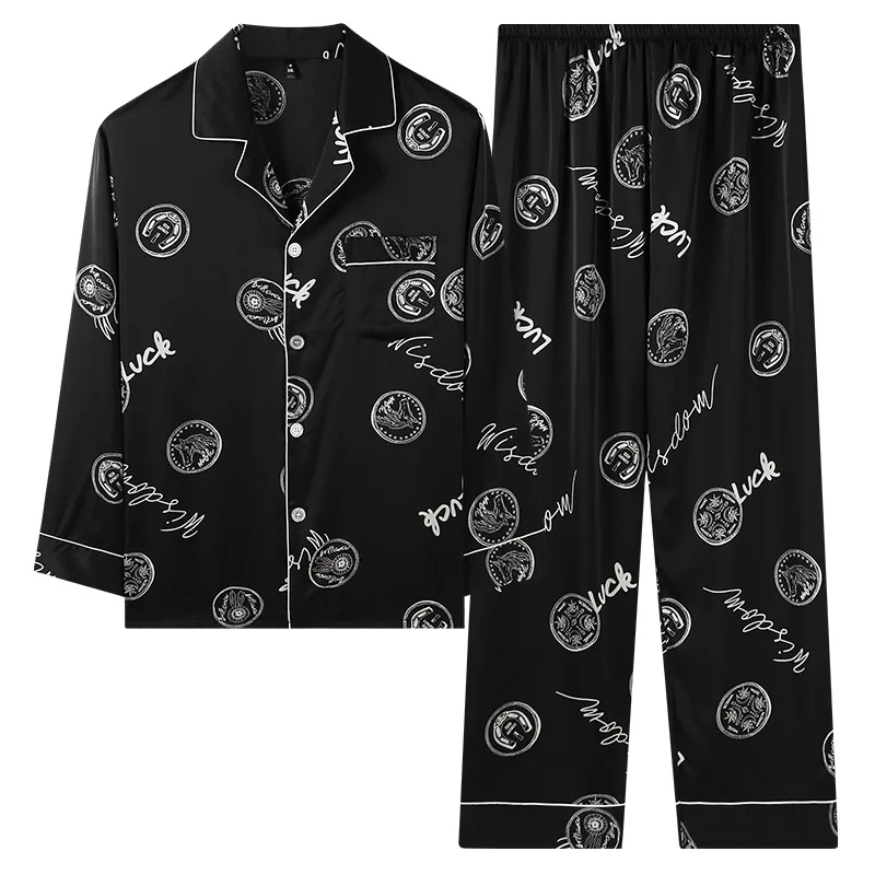 

Thin Long Sleeve Pajamas Set Silk Pijama Man Ensemble Homme Bielizna Nocna Loose Plus Size Home Service Summer Silk Suit 2021
