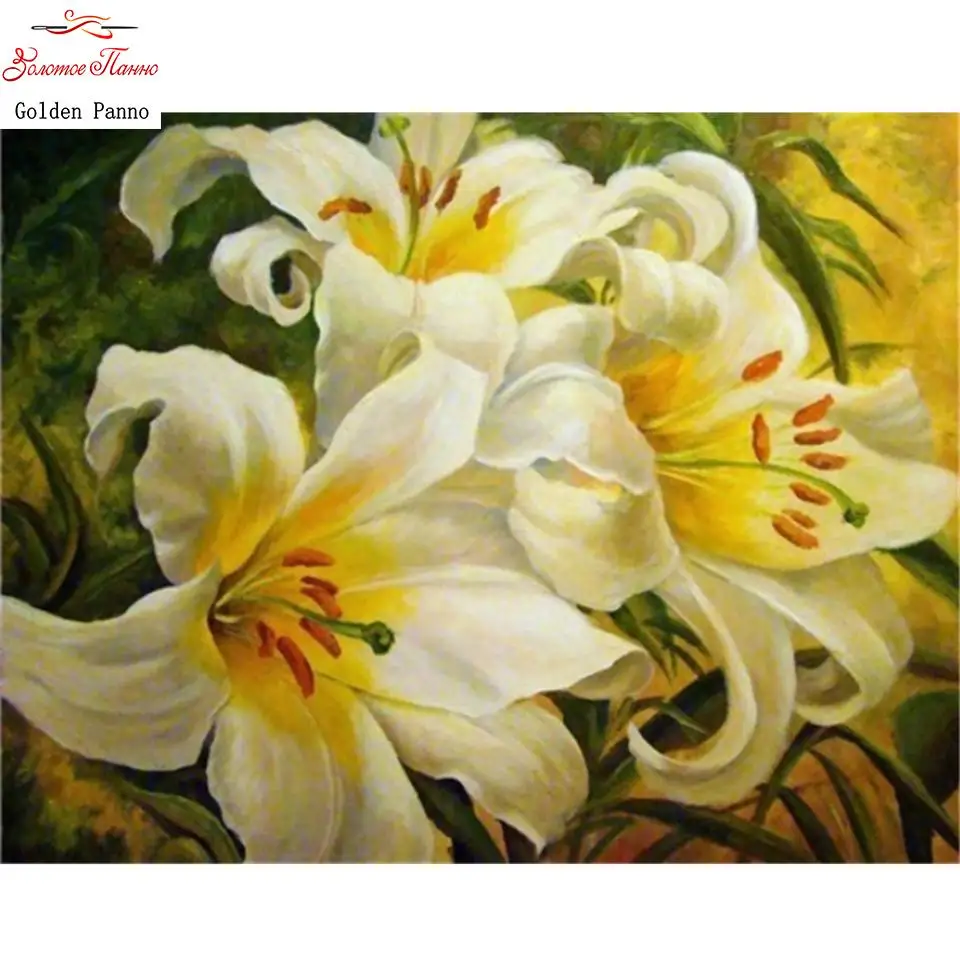 Full square diamond embroidery mosaic flower diy needlework 5d diamond painting lily cross stitch handmade gift