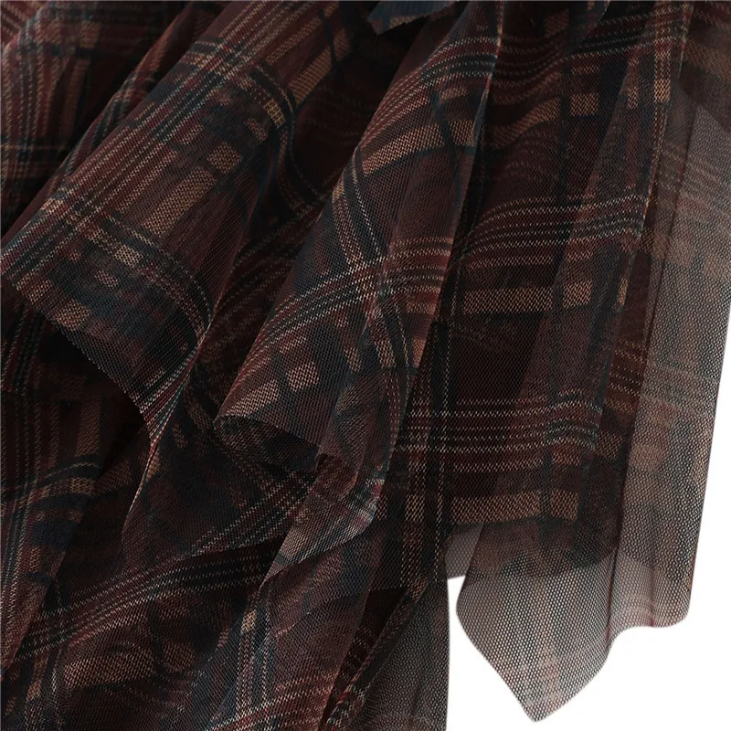 

Women Plaid Mesh Cake Skirt, Fashion Elastic Waist Layered Asymmetric Mesh Tulle A-Line Half Dress Mesh, Tulle, Plaid Summer