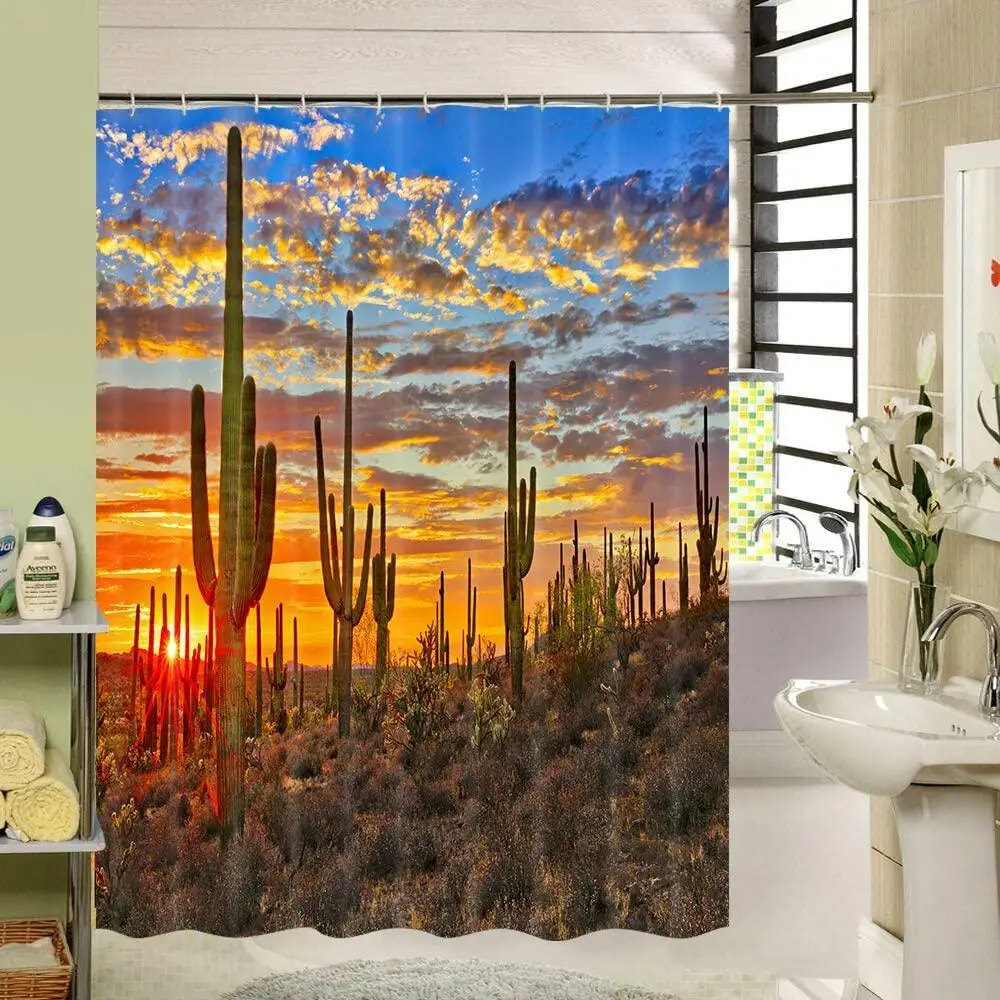 Занавеска для ванной комнаты С КАКТУСОМ Западный ландшафт закат в сонаране