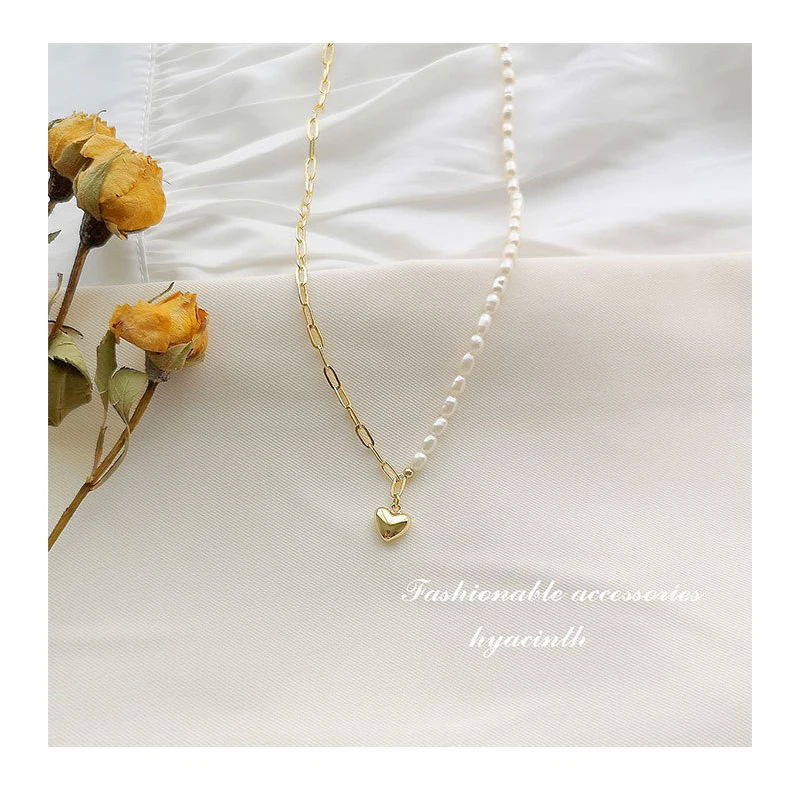 

Женское ожерелье с подвеской в виде сердца, корейская мода, простое ожерелье из сетчатого Красного пресноводного жемчуга, подчеркивающее и...