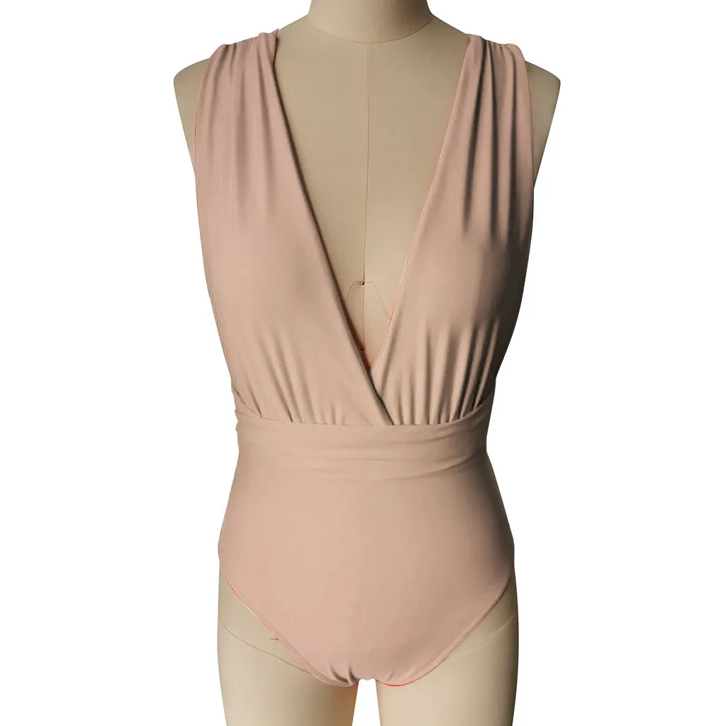 

2021 Sexy One Piece Swimsuit Women Deep V Neck Swimwear Female Solid Color Thong Backless Monokini Bathing Suit Beachwear