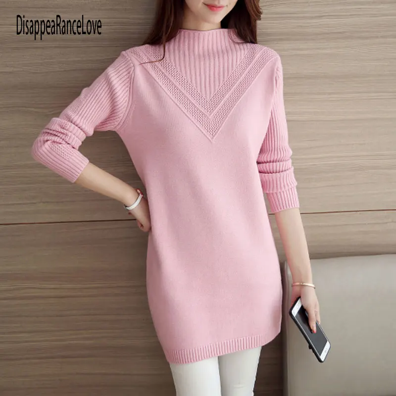 2021 NEW female sweater outerwear medium-long basic pullovers office lady thickening solid color turtleneck Sweater | Женская одежда