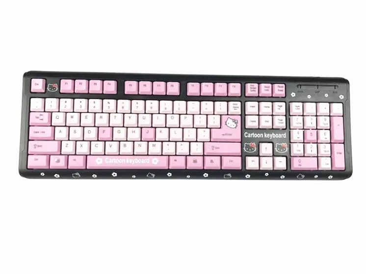 2.4GHz KITTY BLACK 2,4 ГГц Беспроводная настольная клавиатура для ноутбука hello kitty, тонкая розовая Беспроводная клавиатура для девочек - Цвет: 2.4GHz KITTY BLACK