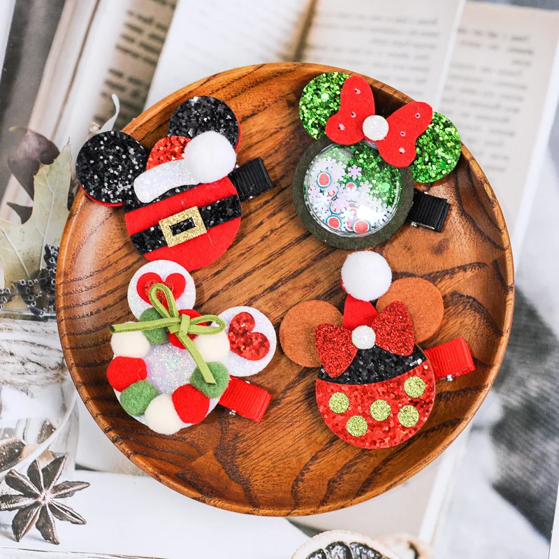 

Christmas Hair Clips Cute Cartoon Mickey Bowknot Hairpins Headress For Women Girl Kids Hair Accessories Barrettes Holiday Gift