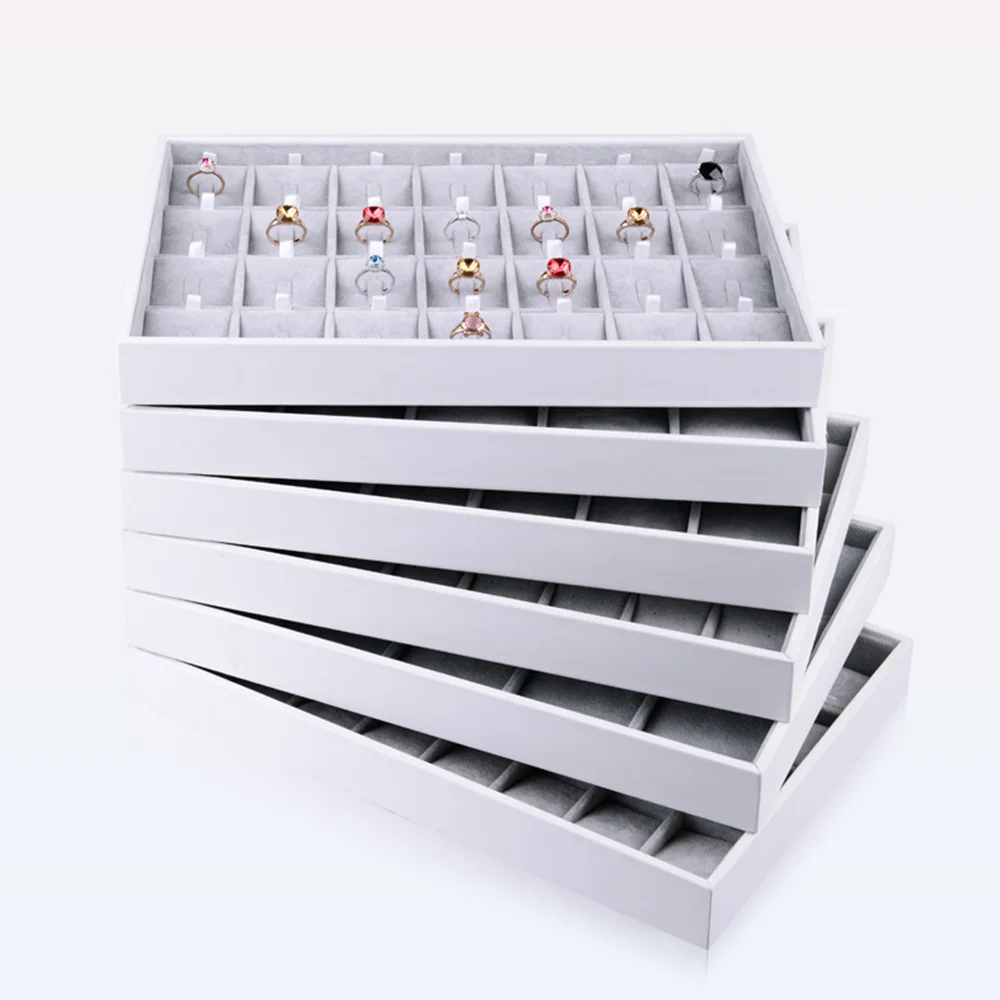 Oirlv Luxury Silver Gray Jewelry Display Tray Earring Ring Pendant Necklace Display Tray Holder Jewelry Showcase Box Organizer