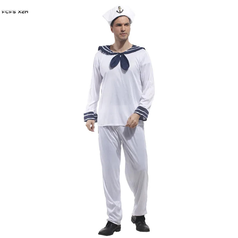 Матросские Костюмы для Хэллоуина белого цвета взрослых морская униформа