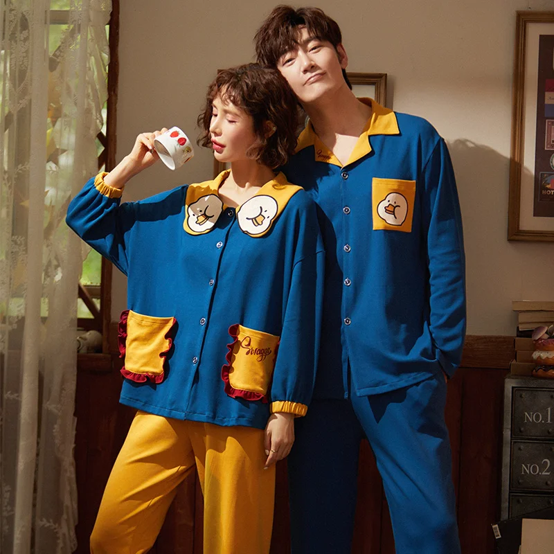 Пижама женская/Мужская хлопковая с длинным рукавом на осень/зиму | Мужская одежда