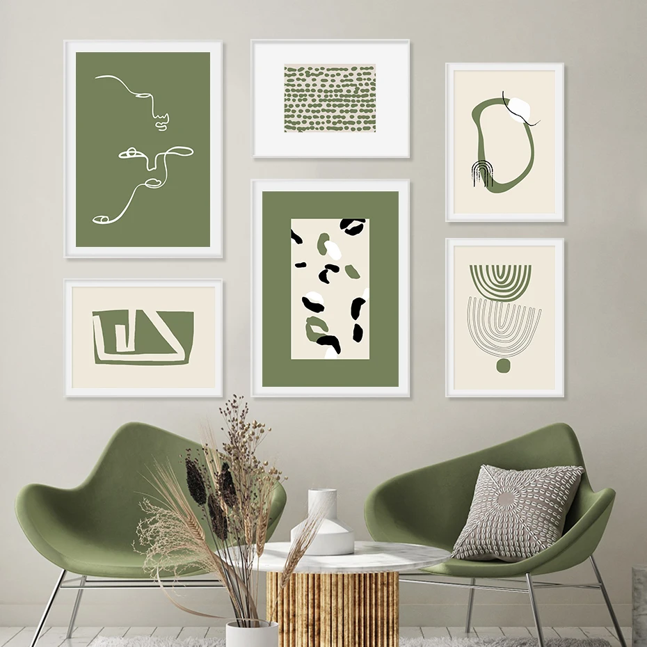 

Canvas Paintings Trendy Abstract Line Anad Dot Green Boho Wall Art Poster Print Picture Bedroom Living Room Home Interior Decor