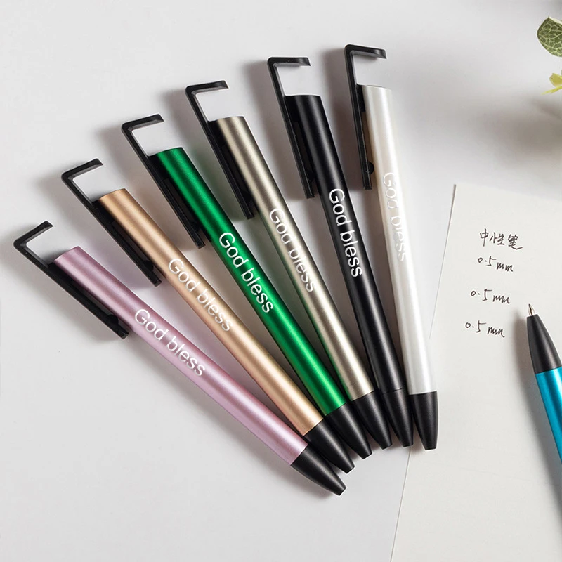 free engraving logo metal neutral ballpoint pen mobile phone bracket pen signature advertising pen school business office gift free global shipping