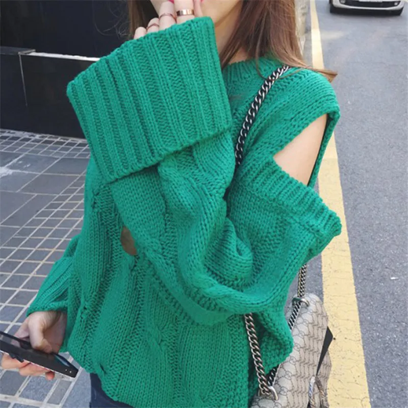 

Women Fashion Fairy Soft Cold Shoulder Sweater Long Sleeve Loose Casual Twist Woven Knit Pullovers O Neck Tops Sweater Jumper