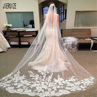jieruize long bridal veil with comb lace appliqued edge tulle bride veil one layer wedding accessories 2021