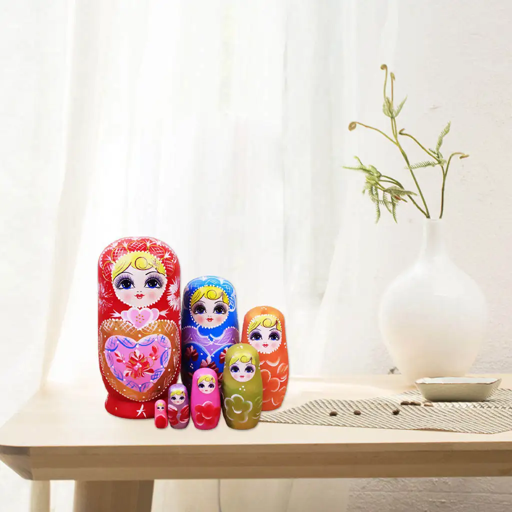 7 Pieces Girl Style Wooden Russian Nesting Dolls Kit Collectible Kids Matryoshka Toy | Игрушки и хобби
