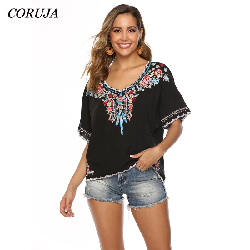 Женская рубашка с вышивкой в мексиканском стиле богемные хлопковые топы