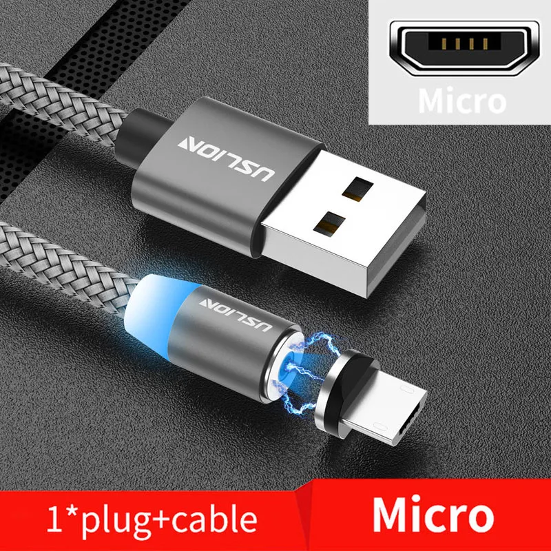USLION 2 м Магнитный кабель для быстрой зарядки Micro usb type C зарядное устройство для iPhone XS X 8 7 samsung S10 9 магнит Android телефонный кабель 3 м - Цвет: Gray For Micro