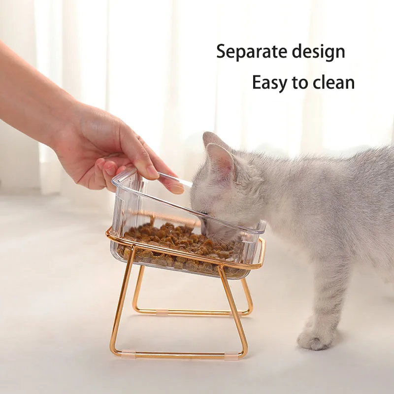 

Pet Dog Cat Inclined Bowl Slow Feeder Elevated Raised Feeding Water Plate Non-Slip Double Cat Bowl Dog Bowl With Stand