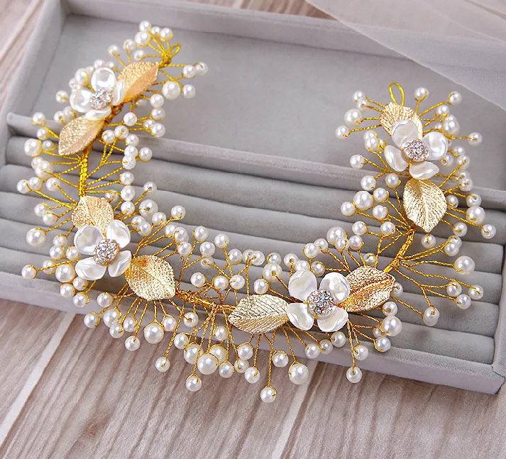 

Golden Leaf Headdress Bridal Headdress Gold Wedding Dress Accessories Bridal White Headdress