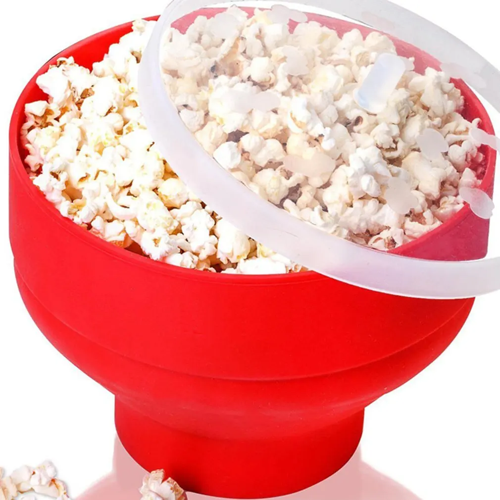Silicone popcorn bowl Microwave oven folded bucket Creative high temperature resistant large covered silicone | Дом и сад