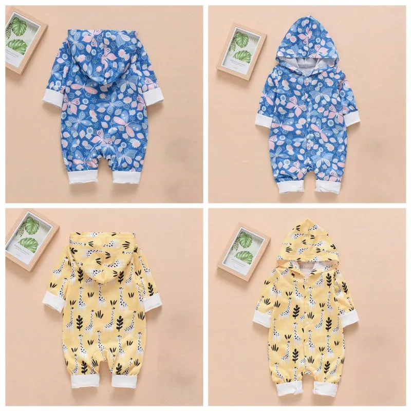 

Autumn Baby Unisex Clothes Casual Floral Print Hoodie Romper Infant Long Sleeve Jumpsuit Outfits