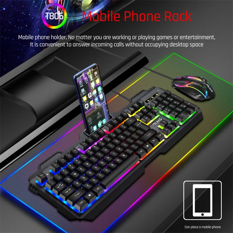 Игровая клавиатура и мышь для киберспорта проводная металлическая с RGB