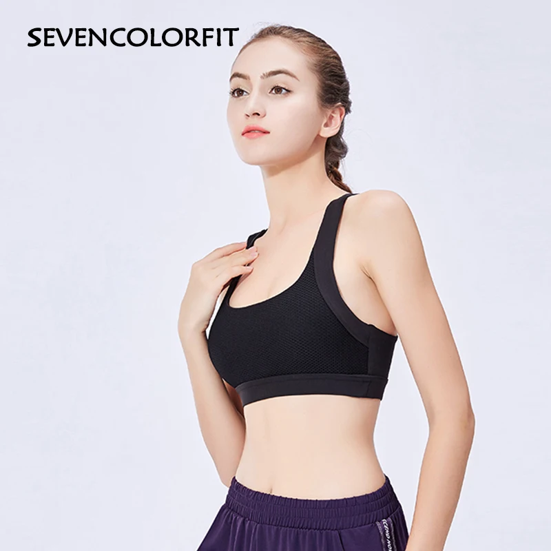 Black Sevencolorfit, спортивный бюстгальтер с высокой отдачей, бесшовный, для женщин, с подкладкой, пуш-ап, для тренировок, активная одежда, для фитнеса, тренажерного зала, йоги, спортивные бюстгальтеры, укороченный топ на бретелях - Цвет: Black