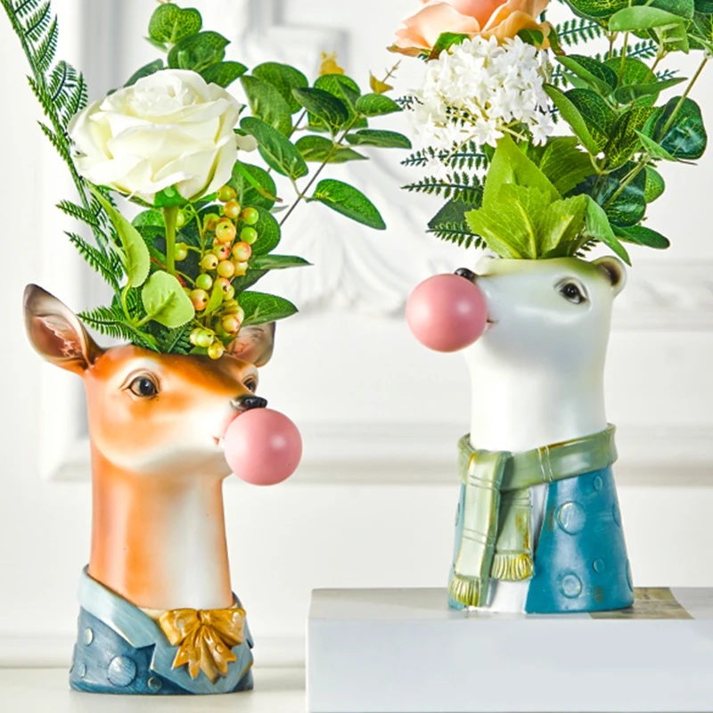 Творческая скульптура головы мультяшного животного цветочный горшок из смолы