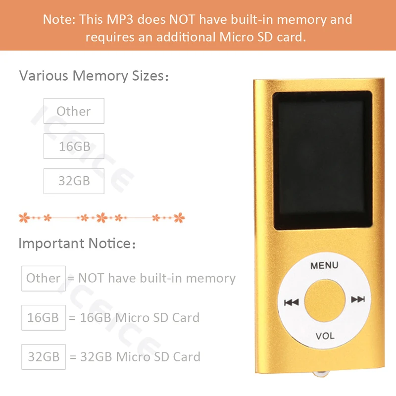

1.8 inch mp3 player 16GB 32GB Music player with fm radio video player E-book player MP3 with Micro SD Card hifi MP 3 mp-3