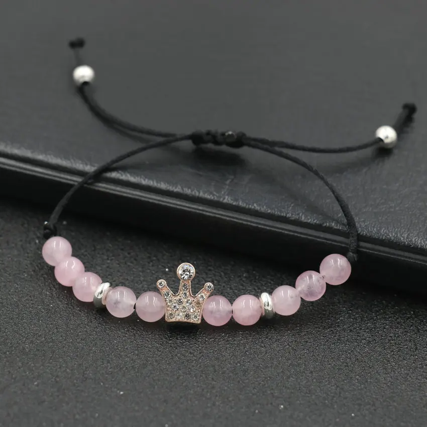 Минималистский Циркон Корона из розового золота бусины розовых камней Браслет