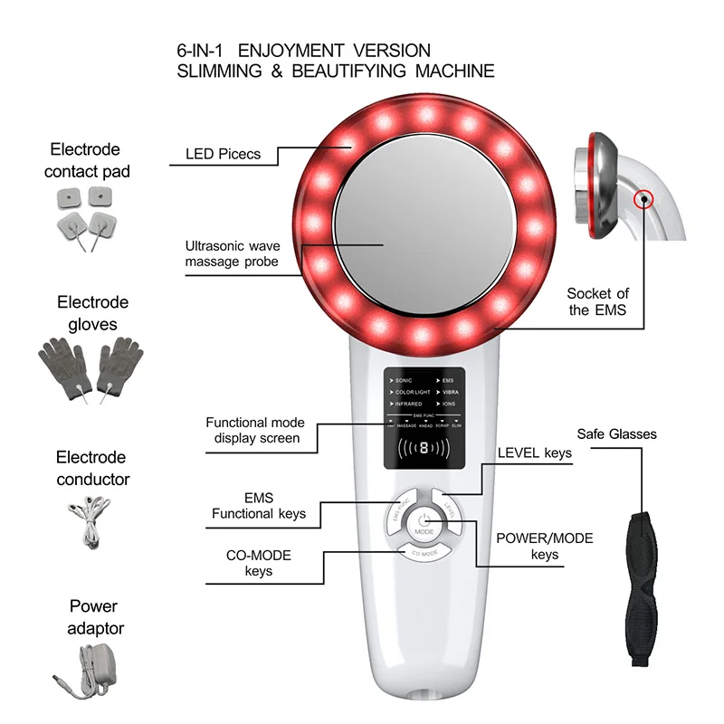 6 in 1 Body Shaping Machine EMS Weight Loss Massager for Stomach Fat Remover Device Face Arm Blue Red Light Skin Care | Красота и