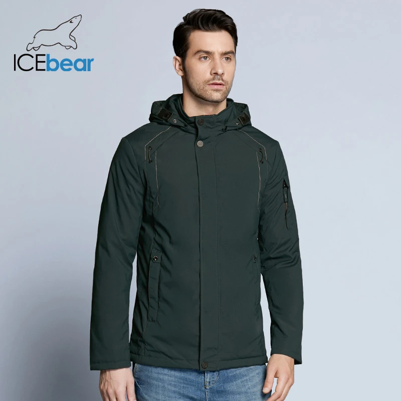 ICEbear новые осенние мужские пальто ветровка куртка теплая одежда с подкладкой из хлопка с отстегивающимся капюшоном брендовая одежда с капюшоном мужская куртка MWC18120D